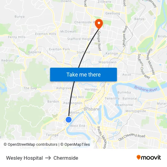 Wesley Hospital to Chermside map