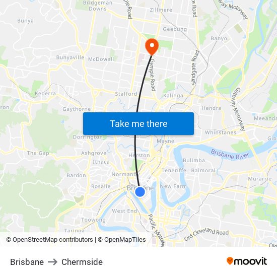 Brisbane to Chermside map