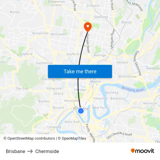 Brisbane to Chermside map