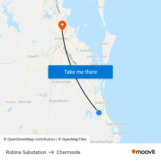Robina Substation to Chermside map