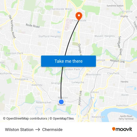 Wilston Station to Chermside map