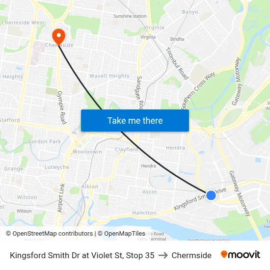 Kingsford Smith Dr at Violet St, Stop 35 to Chermside map