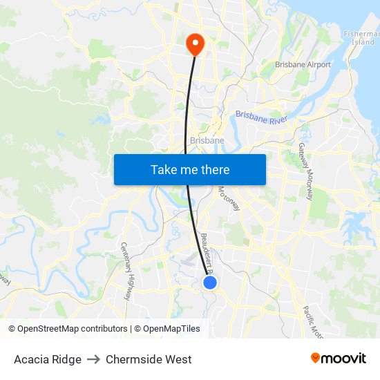 Acacia Ridge to Chermside West map