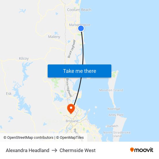 Alexandra Headland to Chermside West map