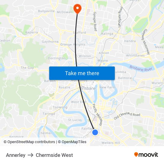 Annerley to Chermside West map