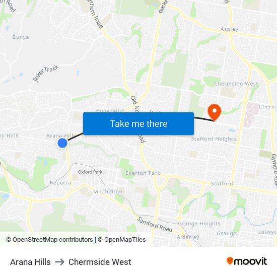 Arana Hills to Chermside West map