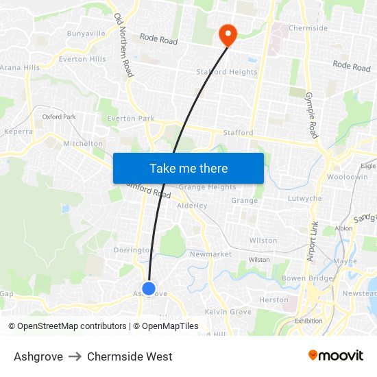 Ashgrove to Chermside West map