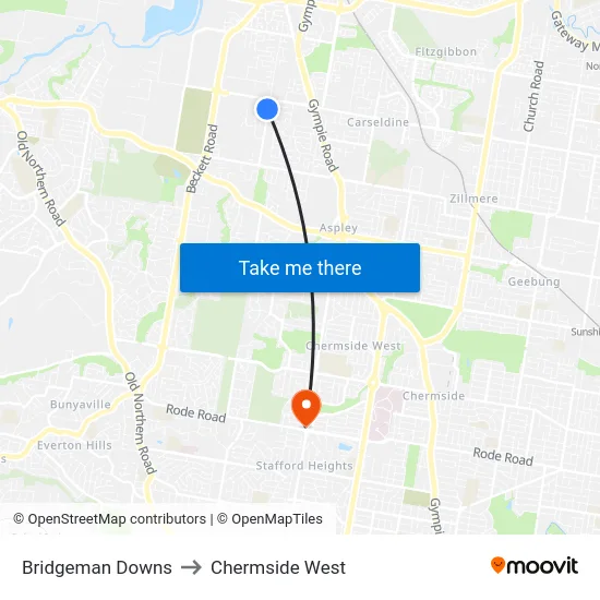 Bridgeman Downs to Chermside West map