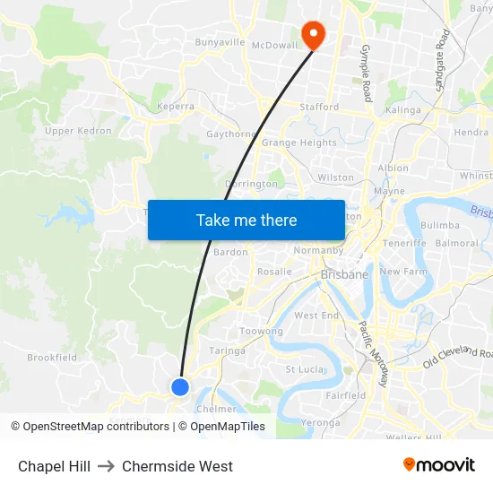 Chapel Hill to Chermside West map