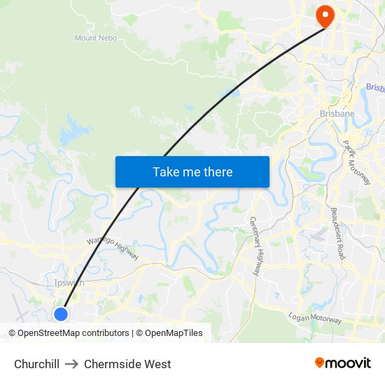 Churchill to Chermside West map