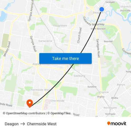 Deagon to Chermside West map