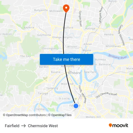 Fairfield to Chermside West map