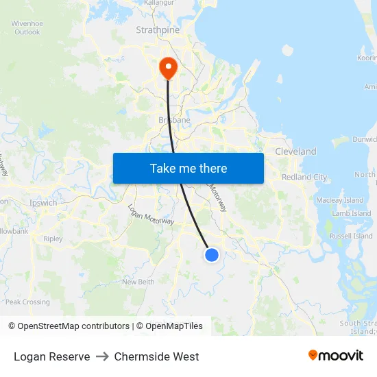 Logan Reserve to Chermside West map