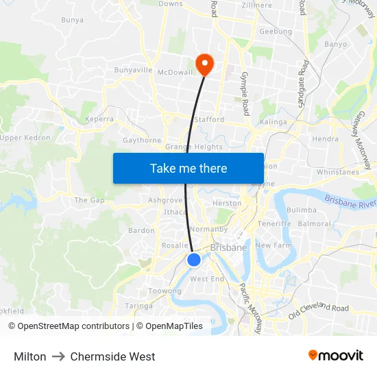 Milton to Chermside West map