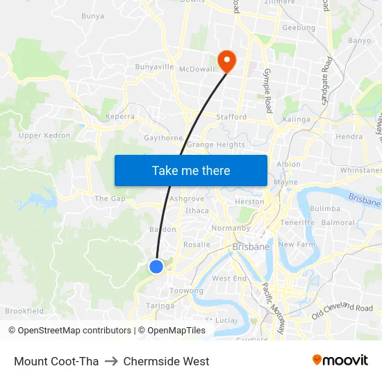 Mount Coot-Tha to Chermside West map