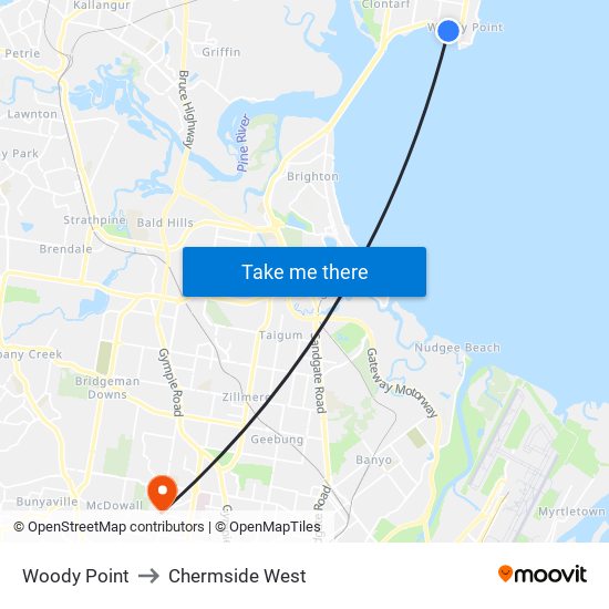 Woody Point to Chermside West map