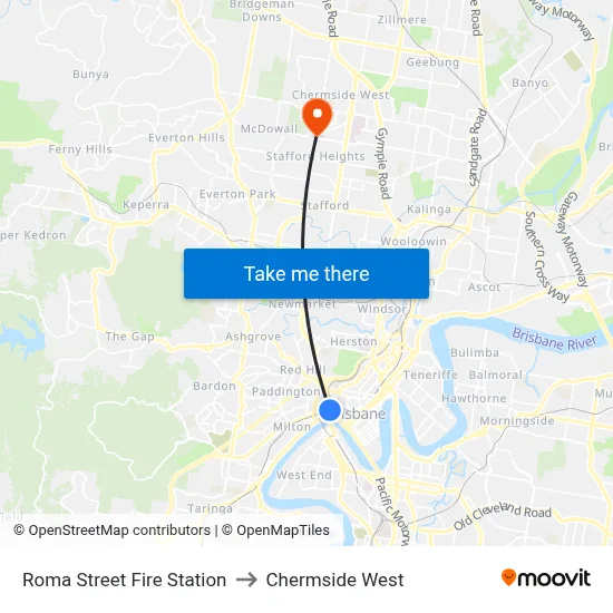 Roma Street Fire Station to Chermside West map