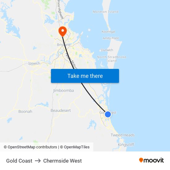 Gold Coast to Chermside West map