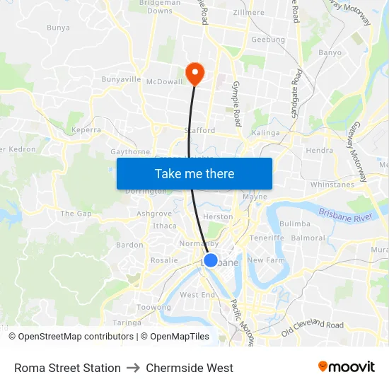 Roma Street Station to Chermside West map