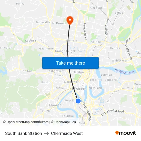 South Bank Station to Chermside West map