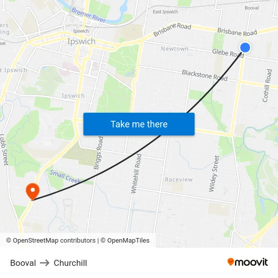 Booval to Churchill map