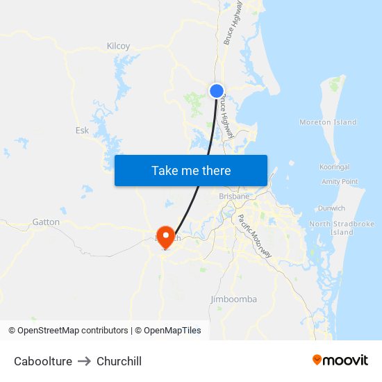 Caboolture to Churchill map