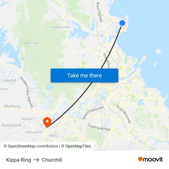 Kippa-Ring to Churchill map