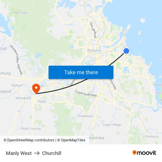 Manly West to Churchill map