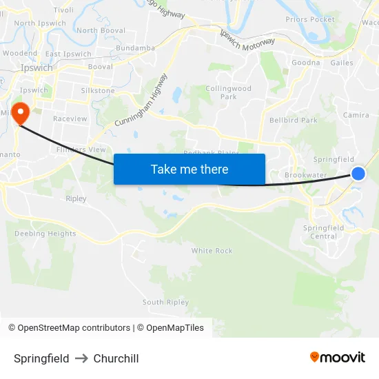 Springfield to Churchill map
