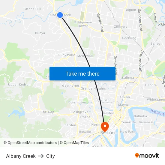 Albany Creek to City map