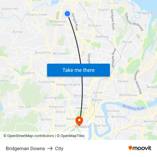 Bridgeman Downs to City map