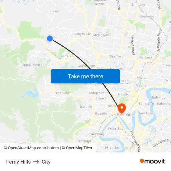 Ferny Hills to City map