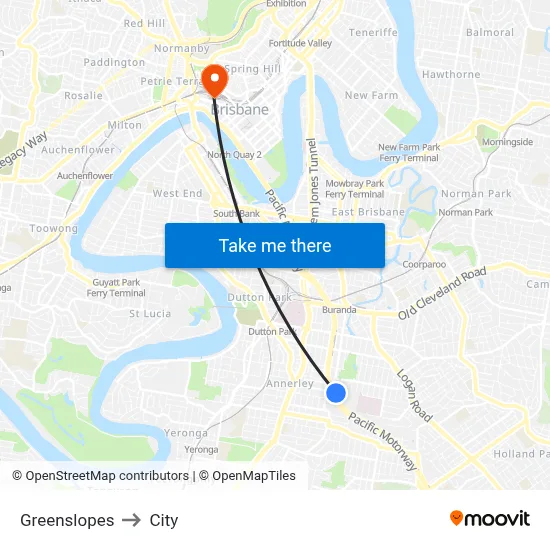 Greenslopes to City map