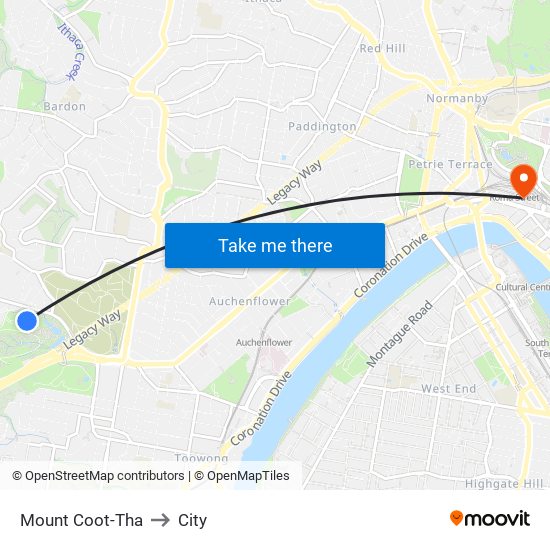 Mount Coot-Tha to City map