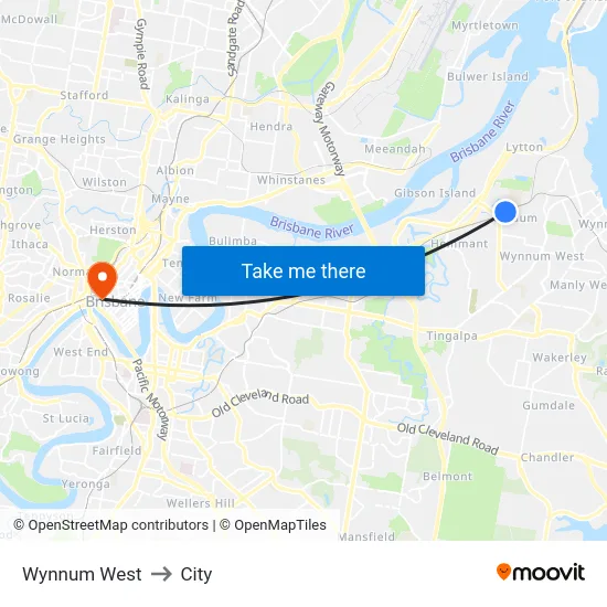Wynnum West to City map