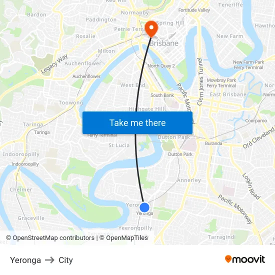 Yeronga to City map
