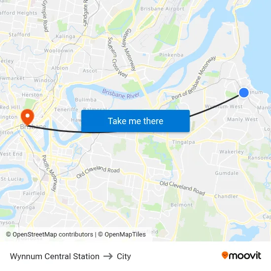Wynnum Central Station to City map