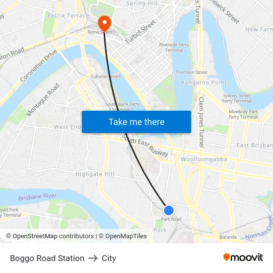 Boggo Road Station to City map