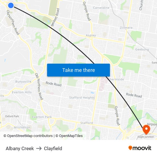 Albany Creek to Clayfield map