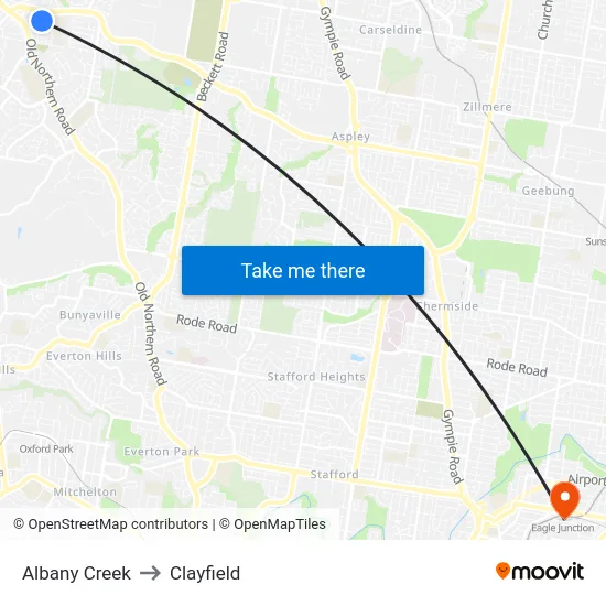 Albany Creek to Clayfield map