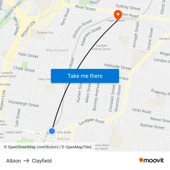 Albion to Clayfield map