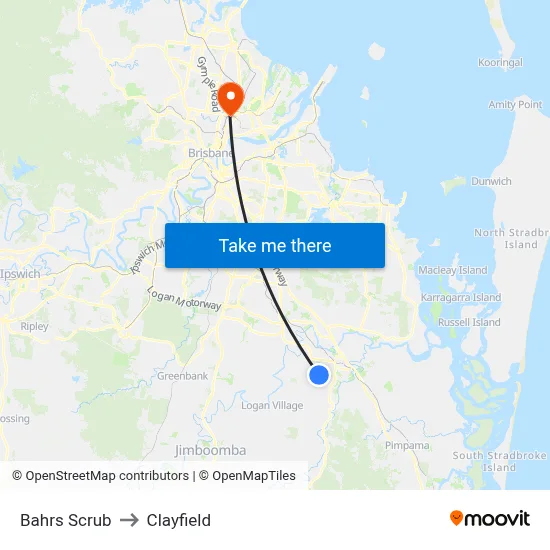 Bahrs Scrub to Clayfield map
