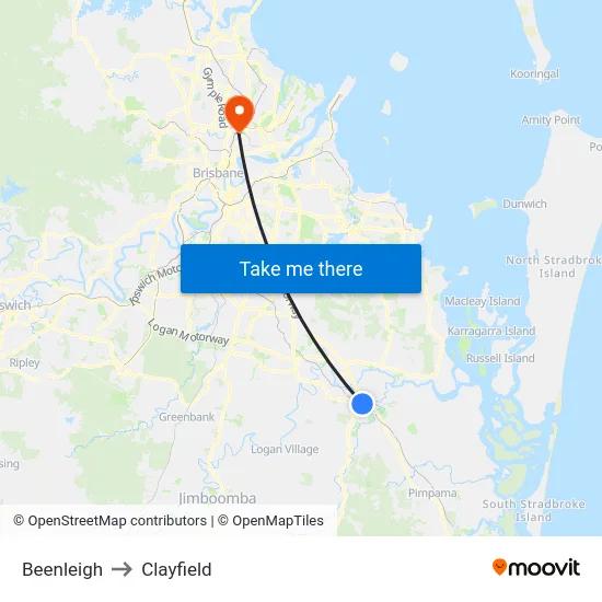 Beenleigh to Clayfield map