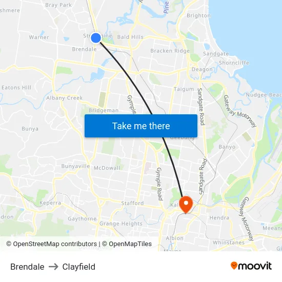 Brendale to Clayfield map