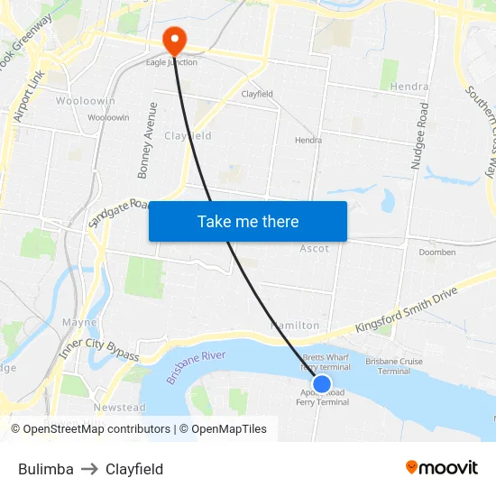 Bulimba to Clayfield map