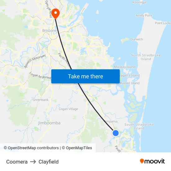 Coomera to Clayfield map