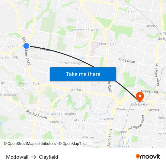 Mcdowall to Clayfield map