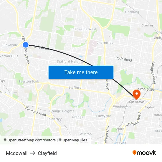 Mcdowall to Clayfield map