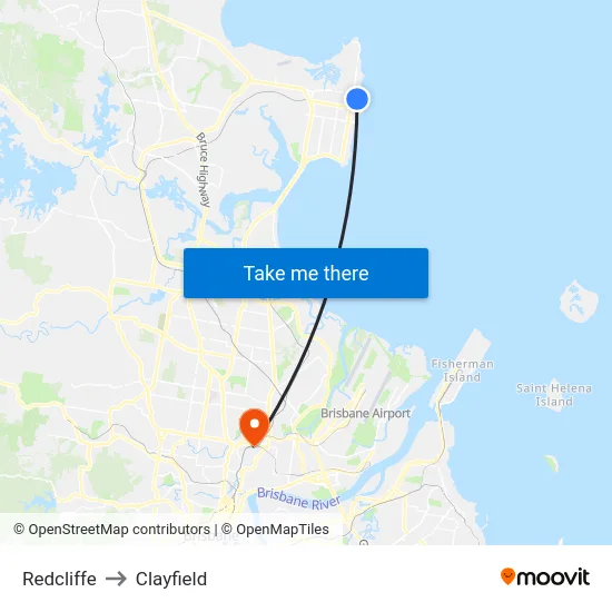 Redcliffe to Clayfield map