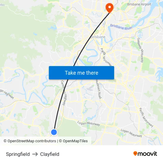 Springfield to Clayfield map